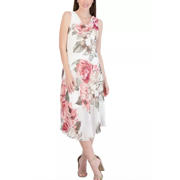 Robbie Bee Chiffon Dress Womens 12 Floral Cowl Neck Romantic Whimsy Fairy Y2K - Picture 2 of 15